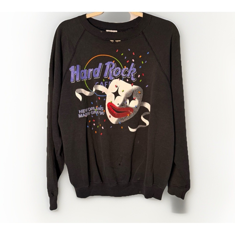 VTG 90s Hard Rock Cafe Sweatshirt Mardi Gras New Orleans Thrashed Thin Hanes M/L